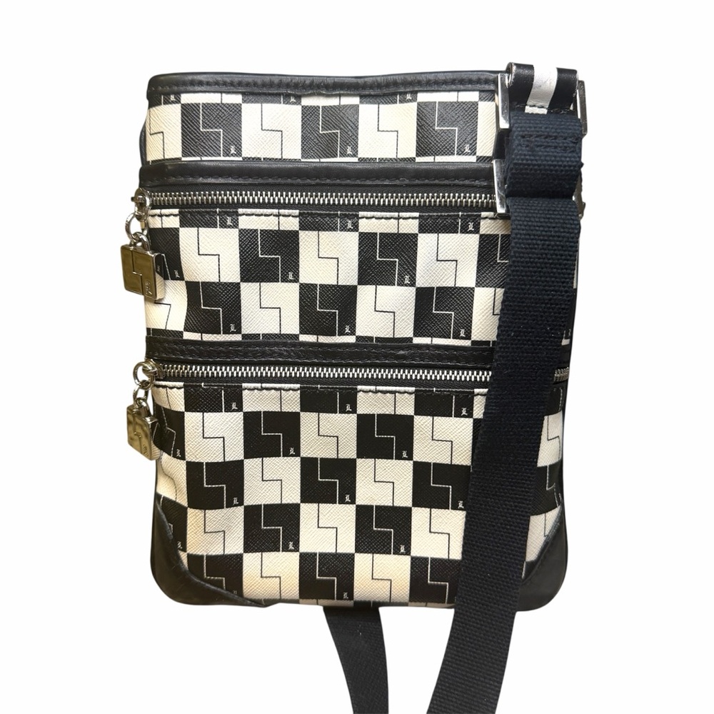 L.A.M.B. Black and White Geometric Crossbody Bag